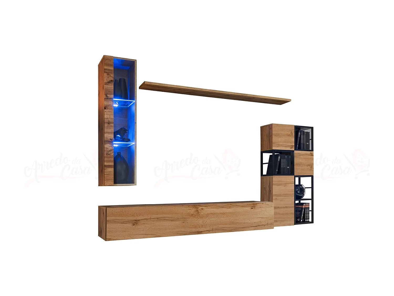 Parete attrezzata moderna da salotto sospesa 250x170 rovere PAP74