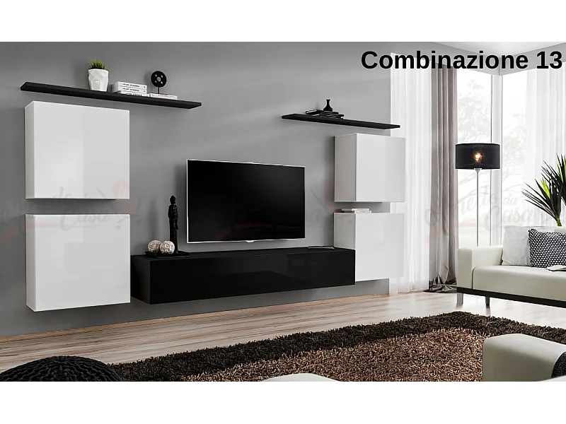 Parete attrezzata sospesa stile moderno PAP48 320x150 bianco e nero