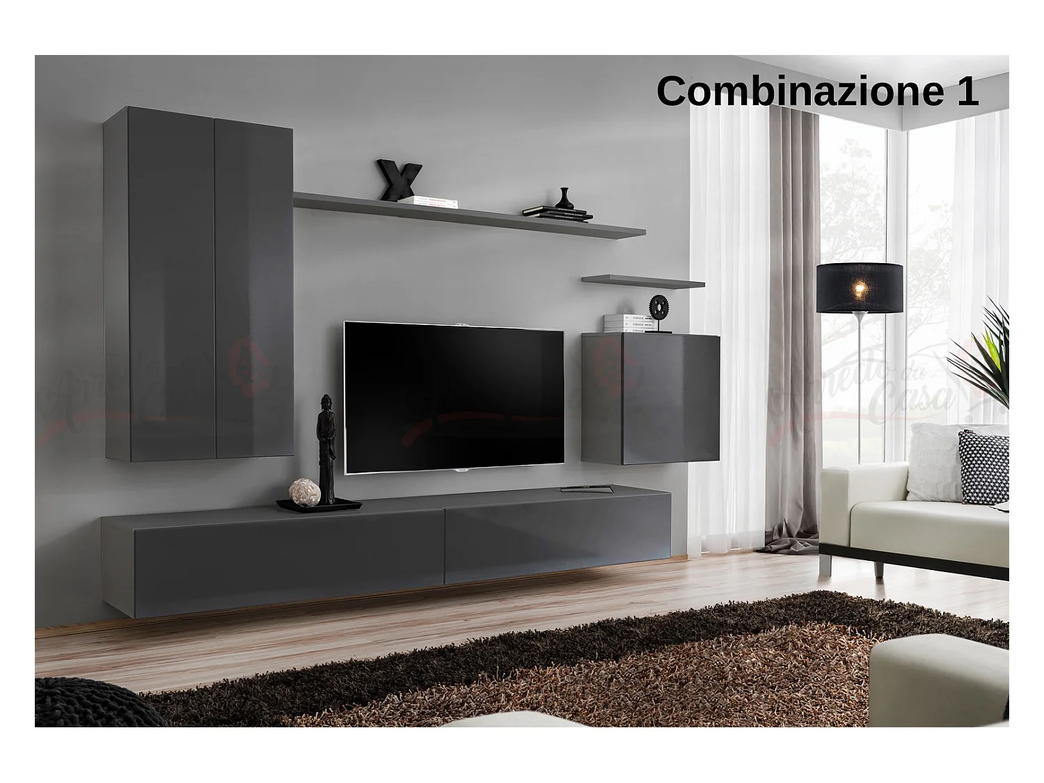 Parete attrezzata sospesa design moderno PAP46 270x160 grigio