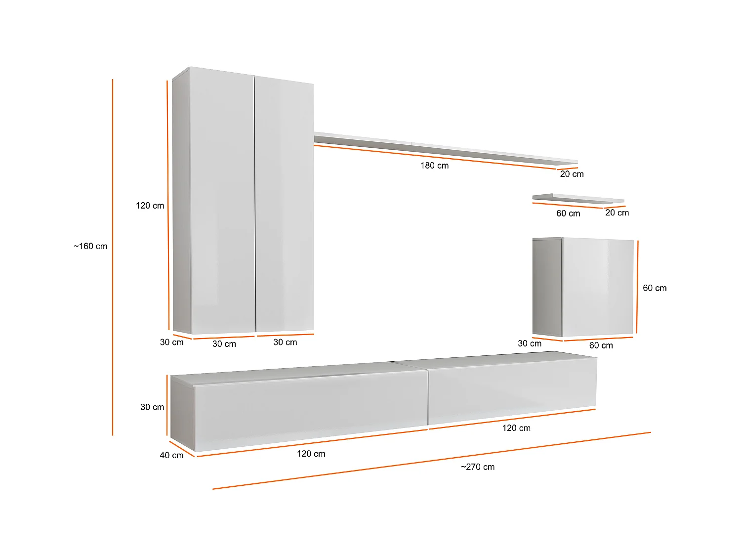 Parete attrezzata sospesa design moderno PAP46 270x160 grigio