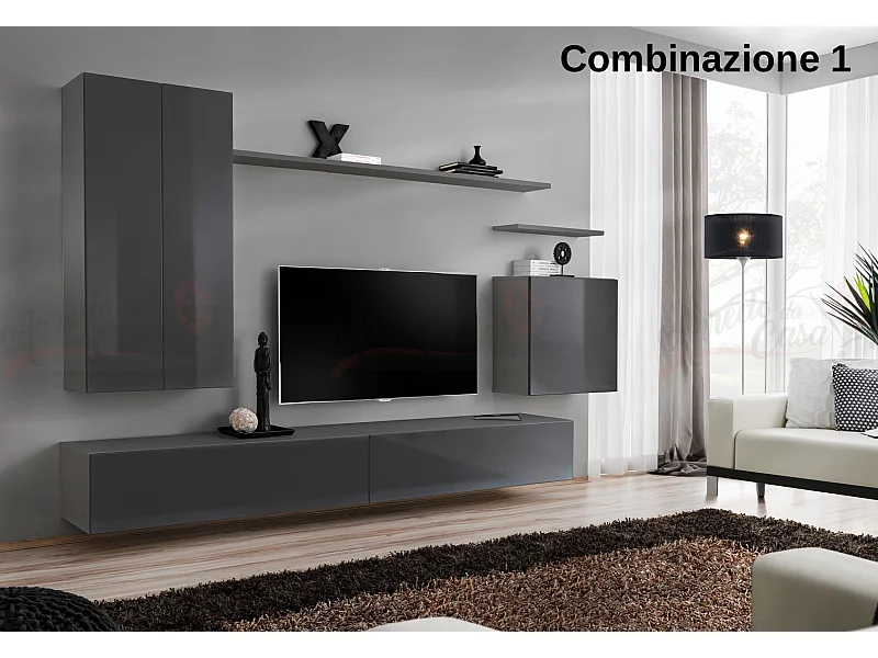 Parete attrezzata sospesa design moderno PAP46 270x160 grigio