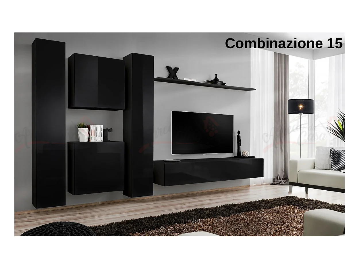 Parete attrezzata moderna sospesa PAP50 330x180 nero