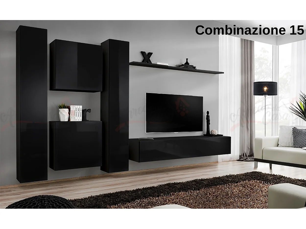 Parete attrezzata moderna sospesa PAP50 330x180 nero