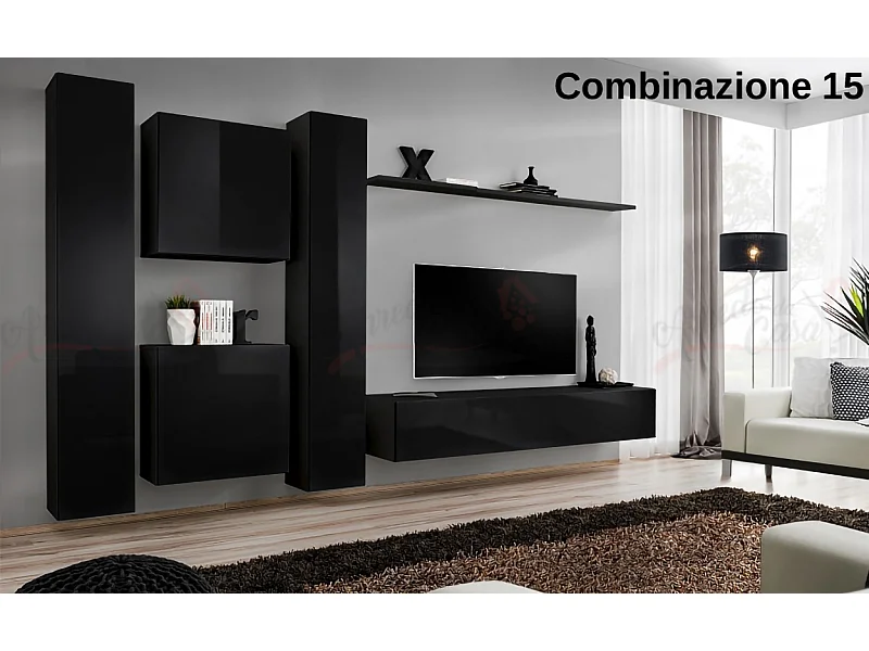 Parete attrezzata moderna sospesa PAP50 330x180 nero