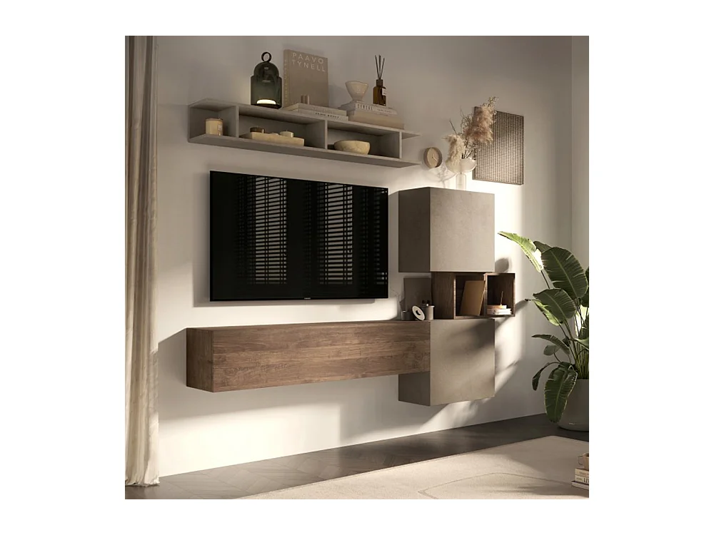 Parete attrezzata moderna 215x190 cm argilla e noce PAL12