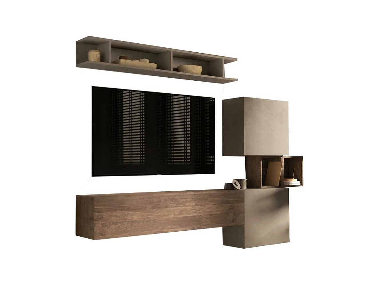 Parete attrezzata moderna 215x190 cm argilla e noce PAL12