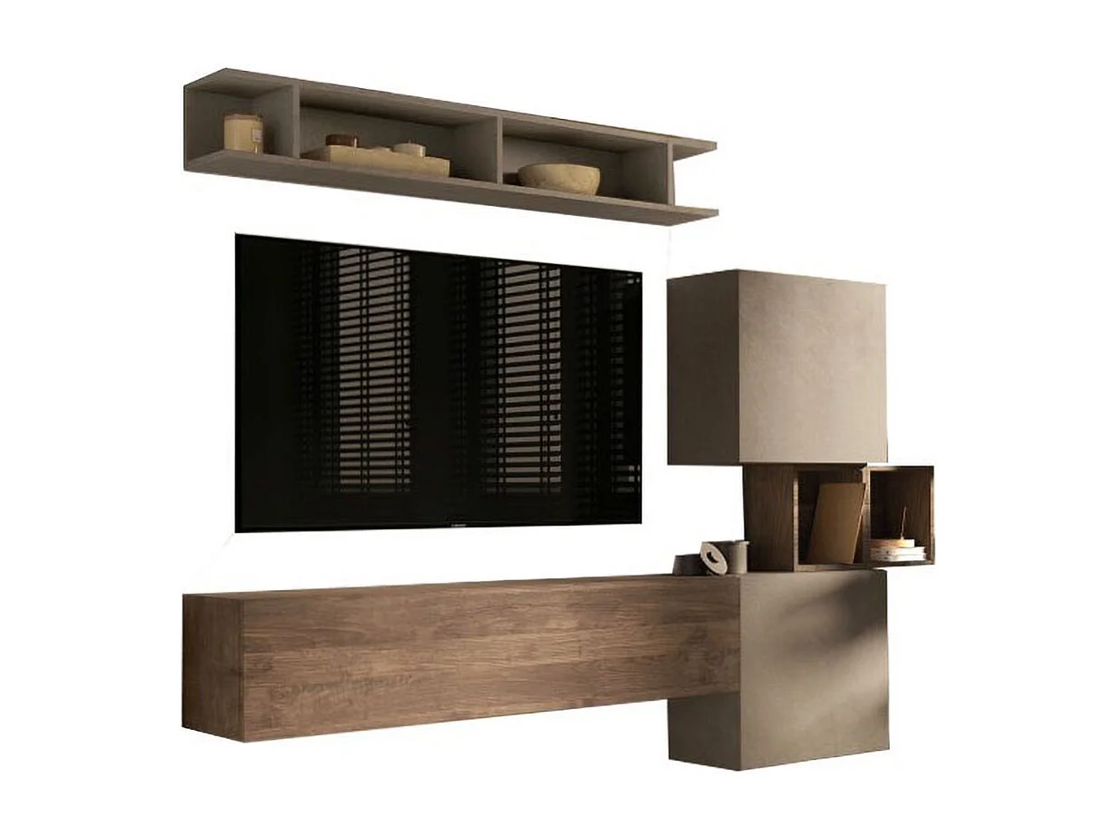 Parete attrezzata moderna 215x190 cm argilla e noce PAL12