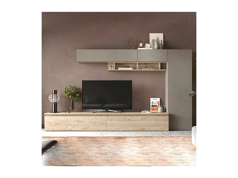 Parete attrezzata moderna 331x186 cm argilla e rovere PAL39