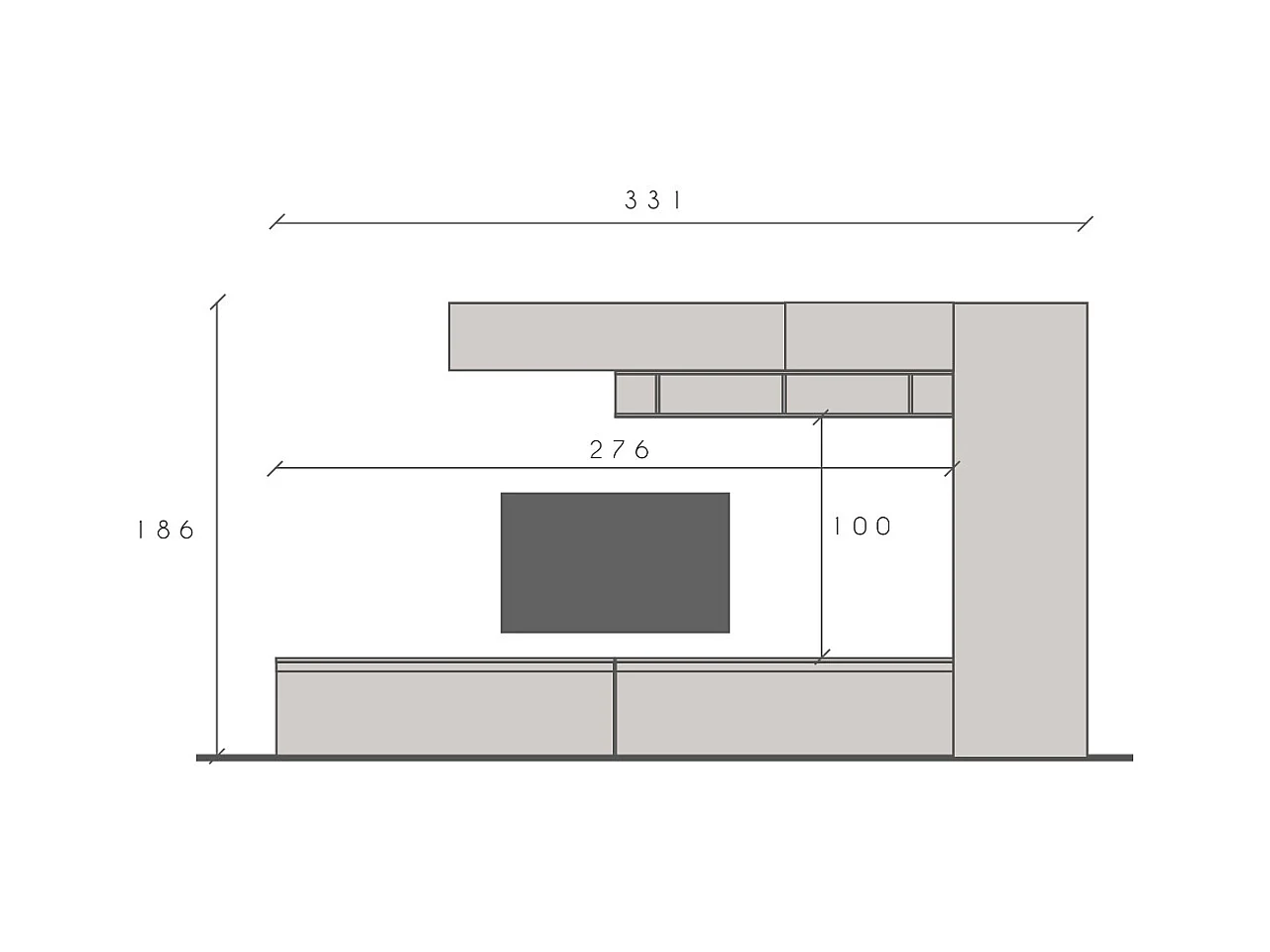 Parete attrezzata moderna 331x186 cm argilla e rovere PAL39