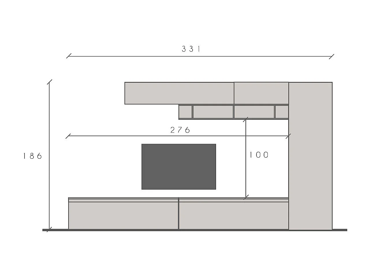 Parete attrezzata moderna 331x186 cm argilla e rovere PAL39