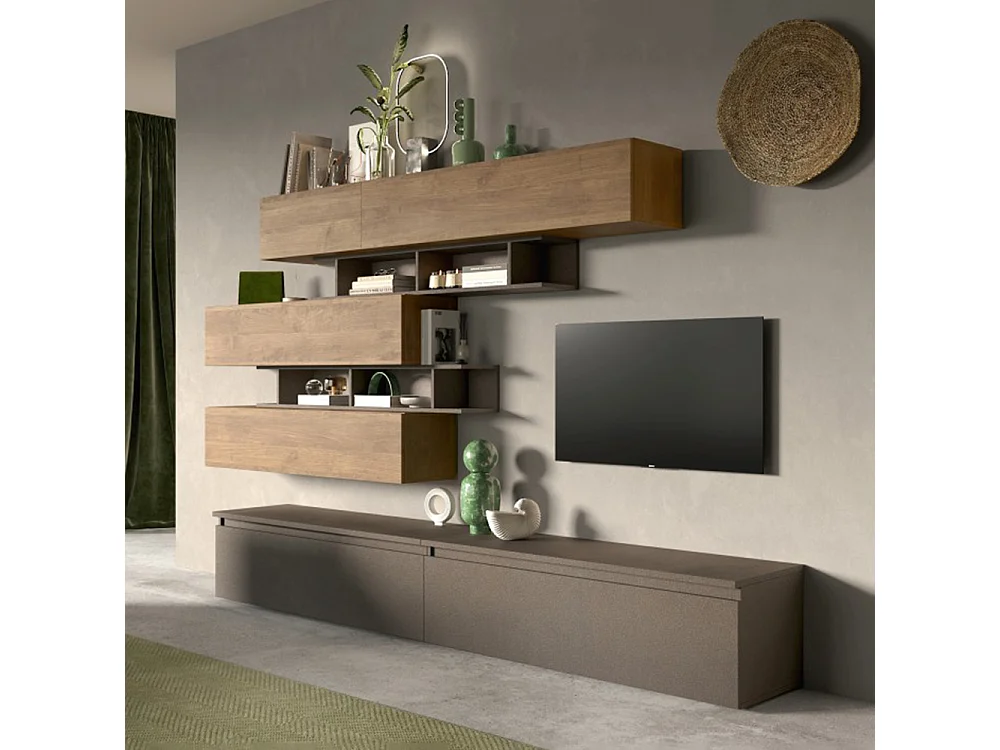 Parete attrezzata moderna 276x190 cm bronzo e noce PAL34