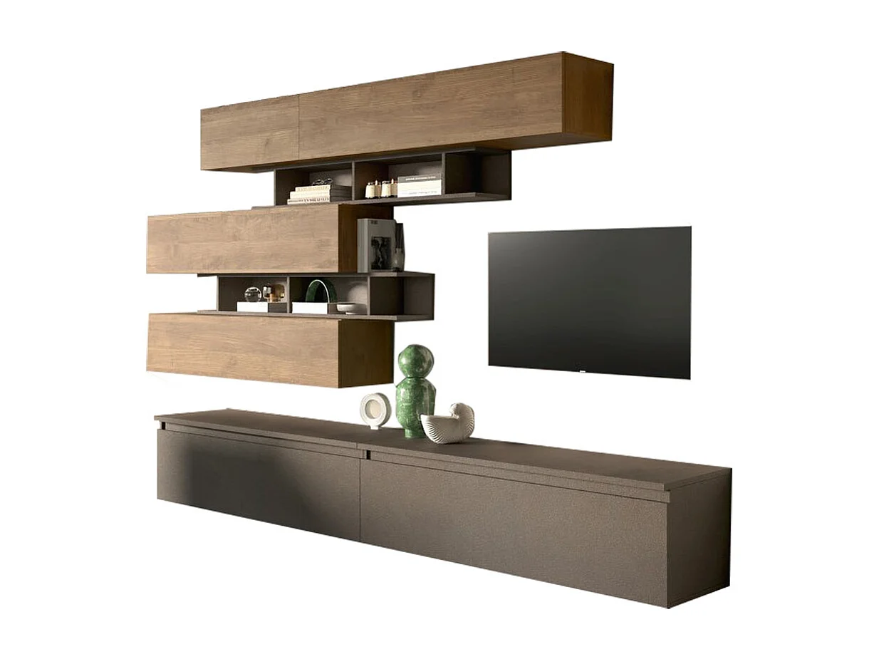 Parete attrezzata moderna 276x190 cm bronzo e noce PAL34