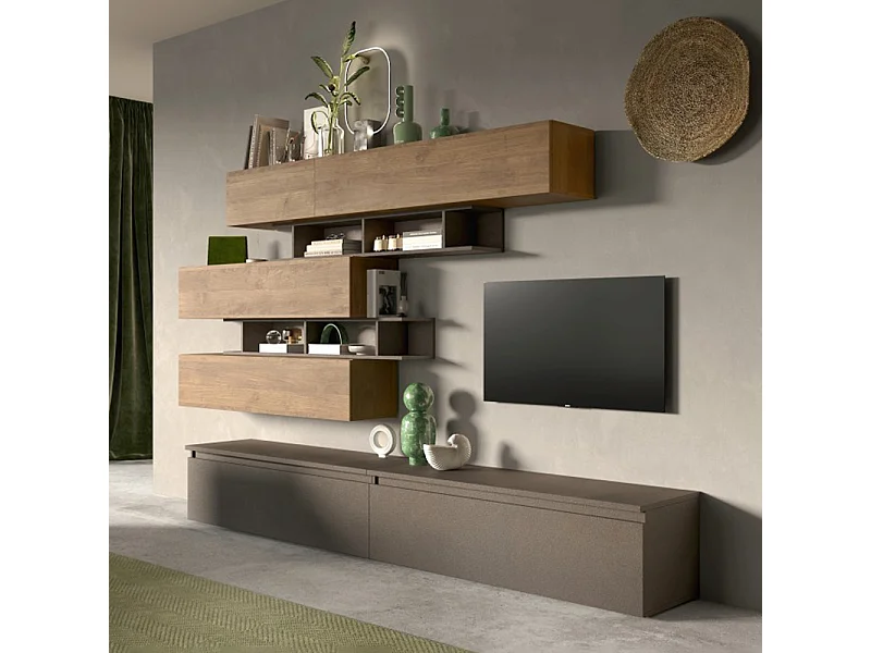 Parete attrezzata moderna 276x190 cm bronzo e noce PAL34