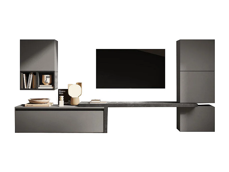 Parete attrezzata moderna 290x140 cm grigio e piombo PAL26