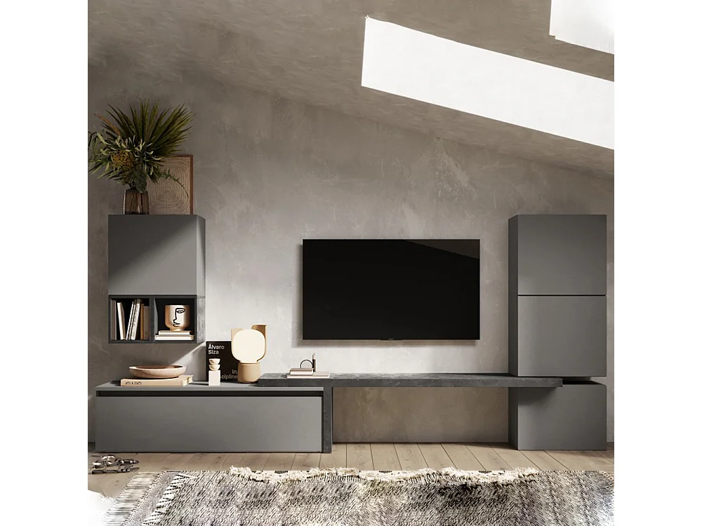 Parete attrezzata moderna 290x140 cm grigio e piombo PAL26