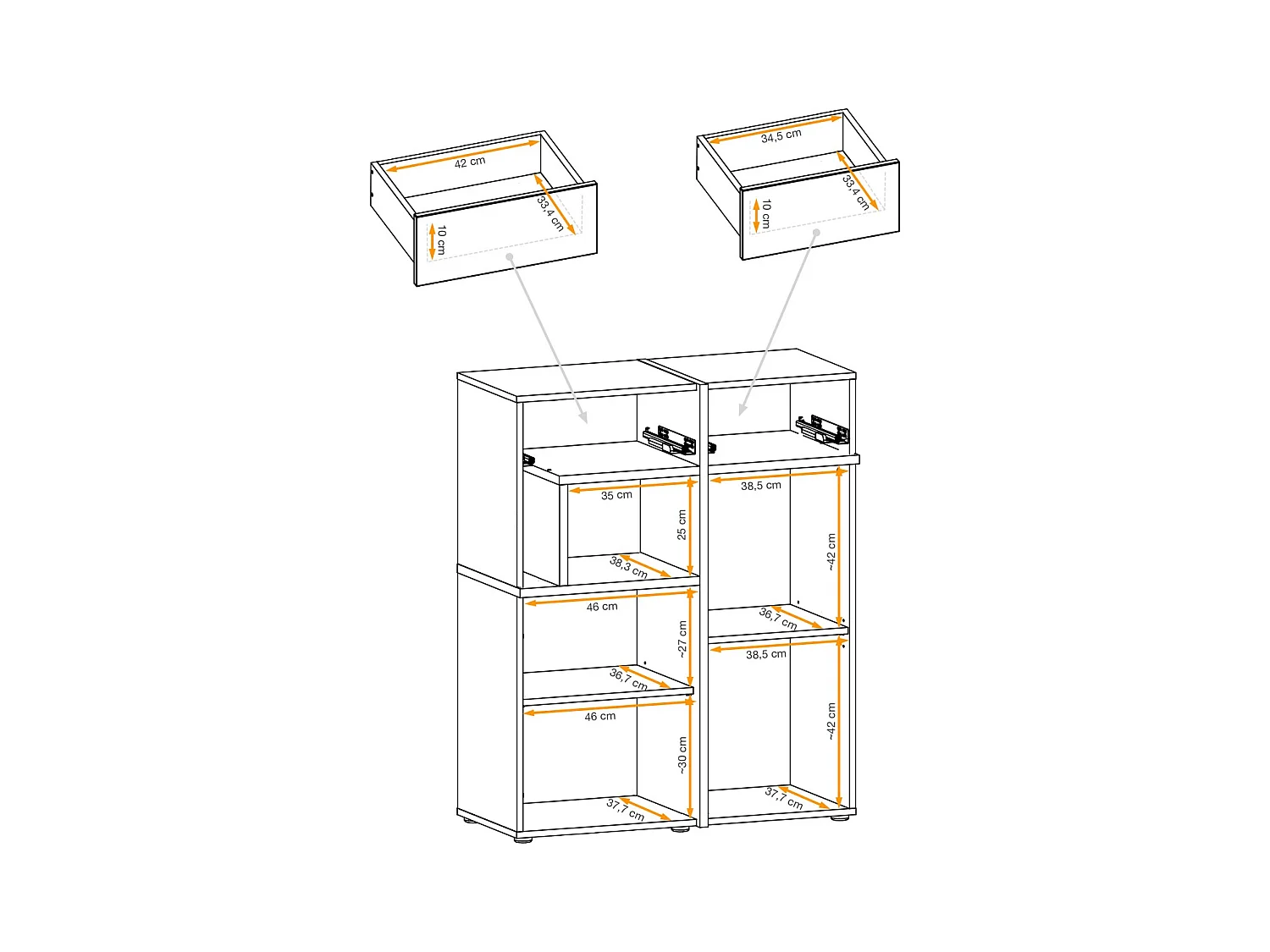 Parete attrezzata 150x195cm design moderno e stampa a strisce rovere e nero PAP33