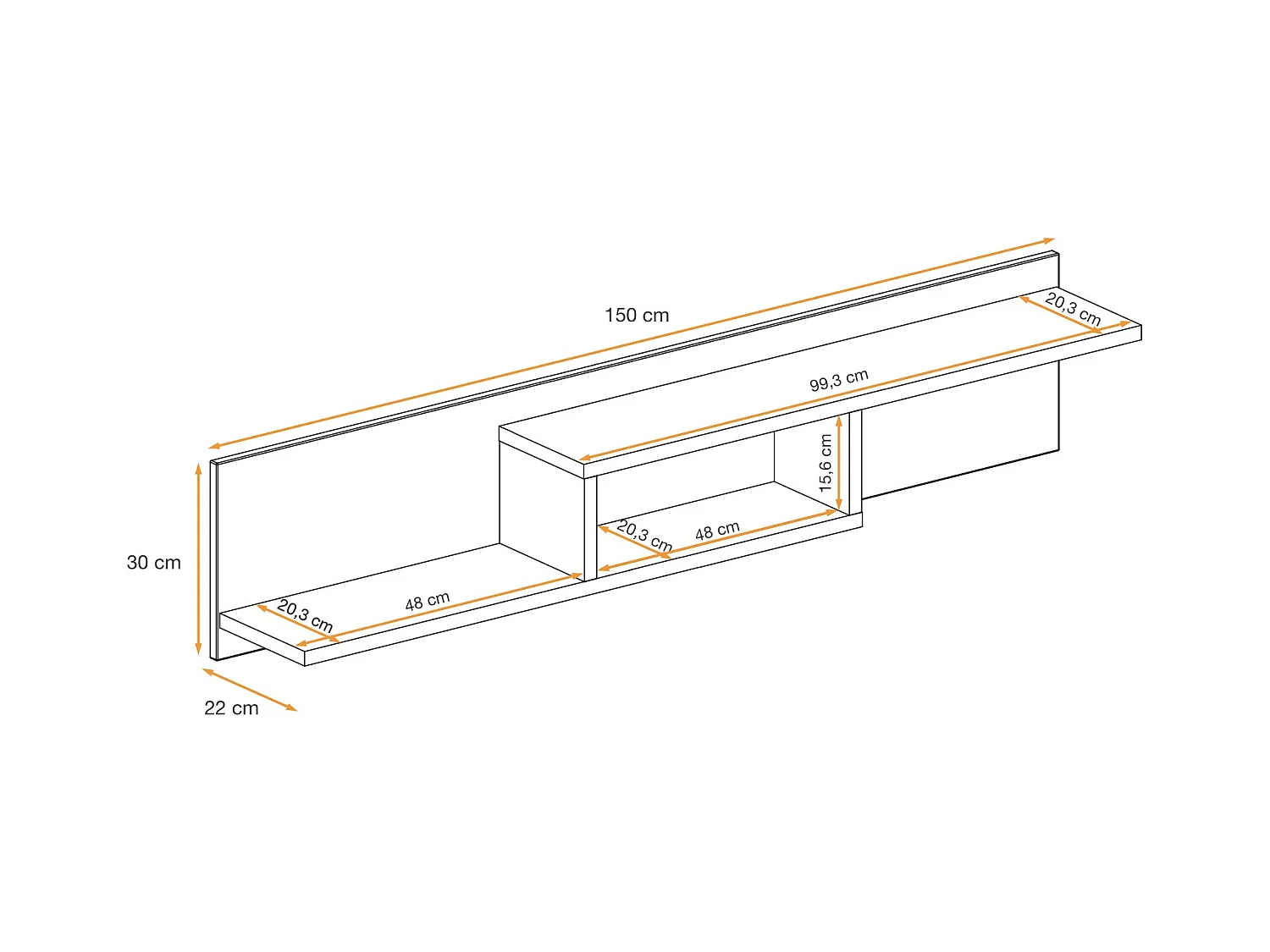Parete attrezzata 150x195cm design moderno e stampa a strisce rovere e nero PAP33
