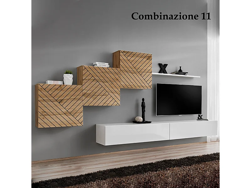 Parete attrezzata mobile TV moderna PAP54 330x160 rovere e bianco