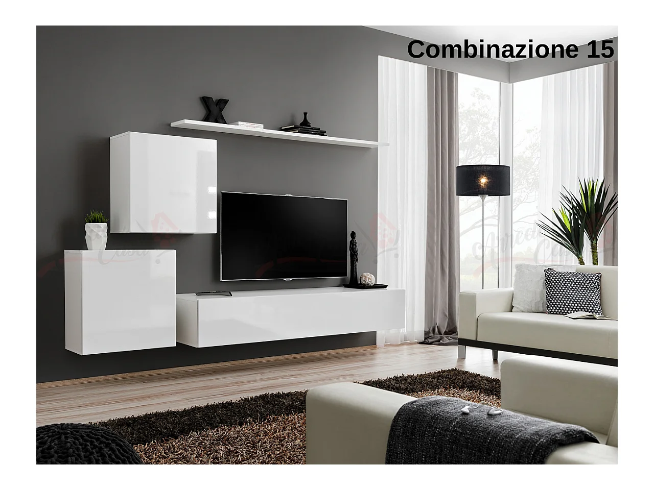 Parete attrezzata moderna mobile TV PAP49 250x150 bianco