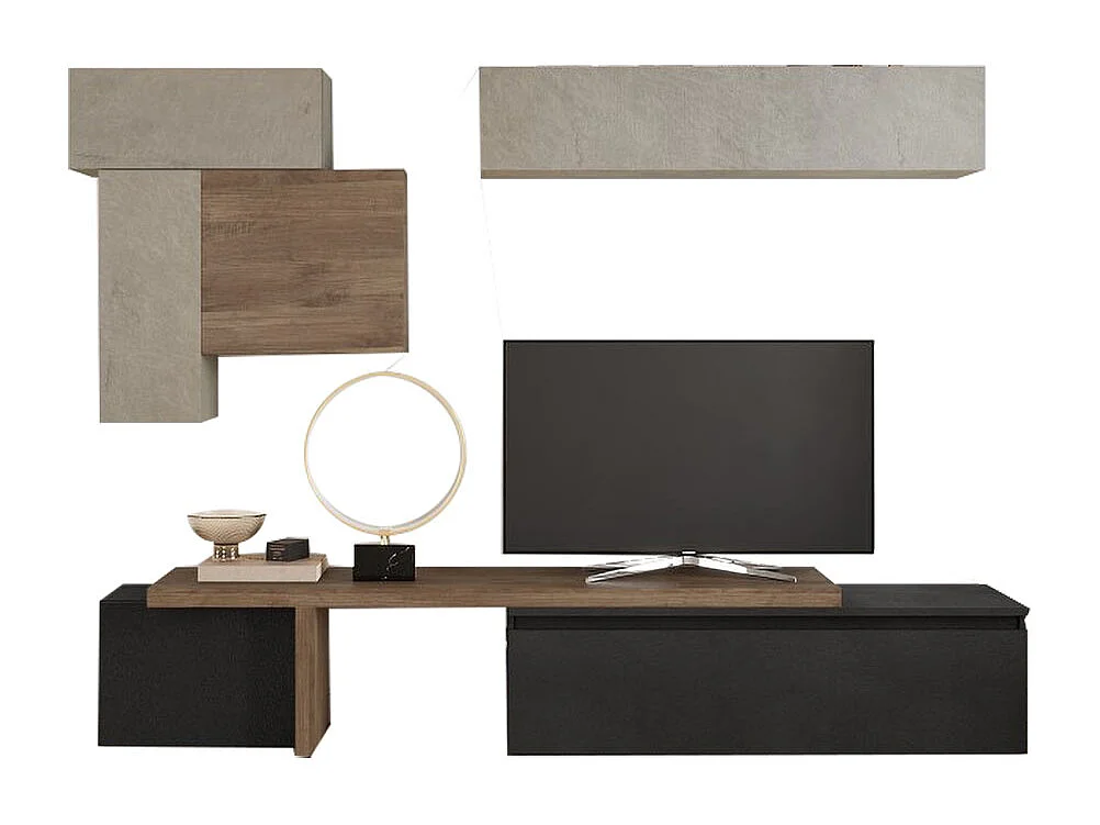 Parete attrezzata componibile 280x180 cm argilla, grafite e noce PAL42