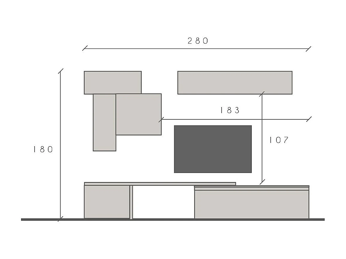 Parete attrezzata componibile 280x180 cm argilla, grafite e noce PAL42