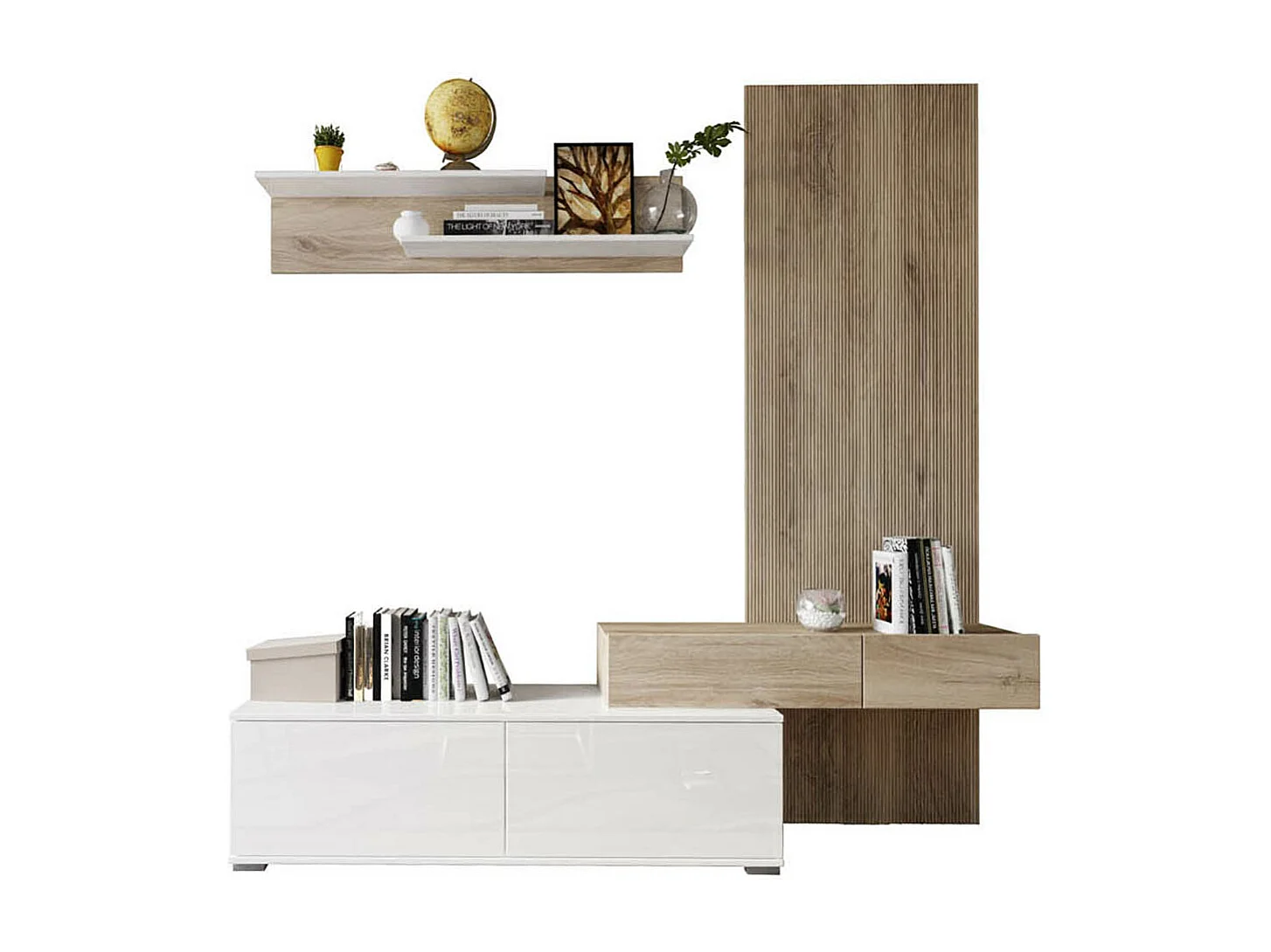 Parete attrezzata 205x200 cm rovere chiaro e bianco lucido PAI36