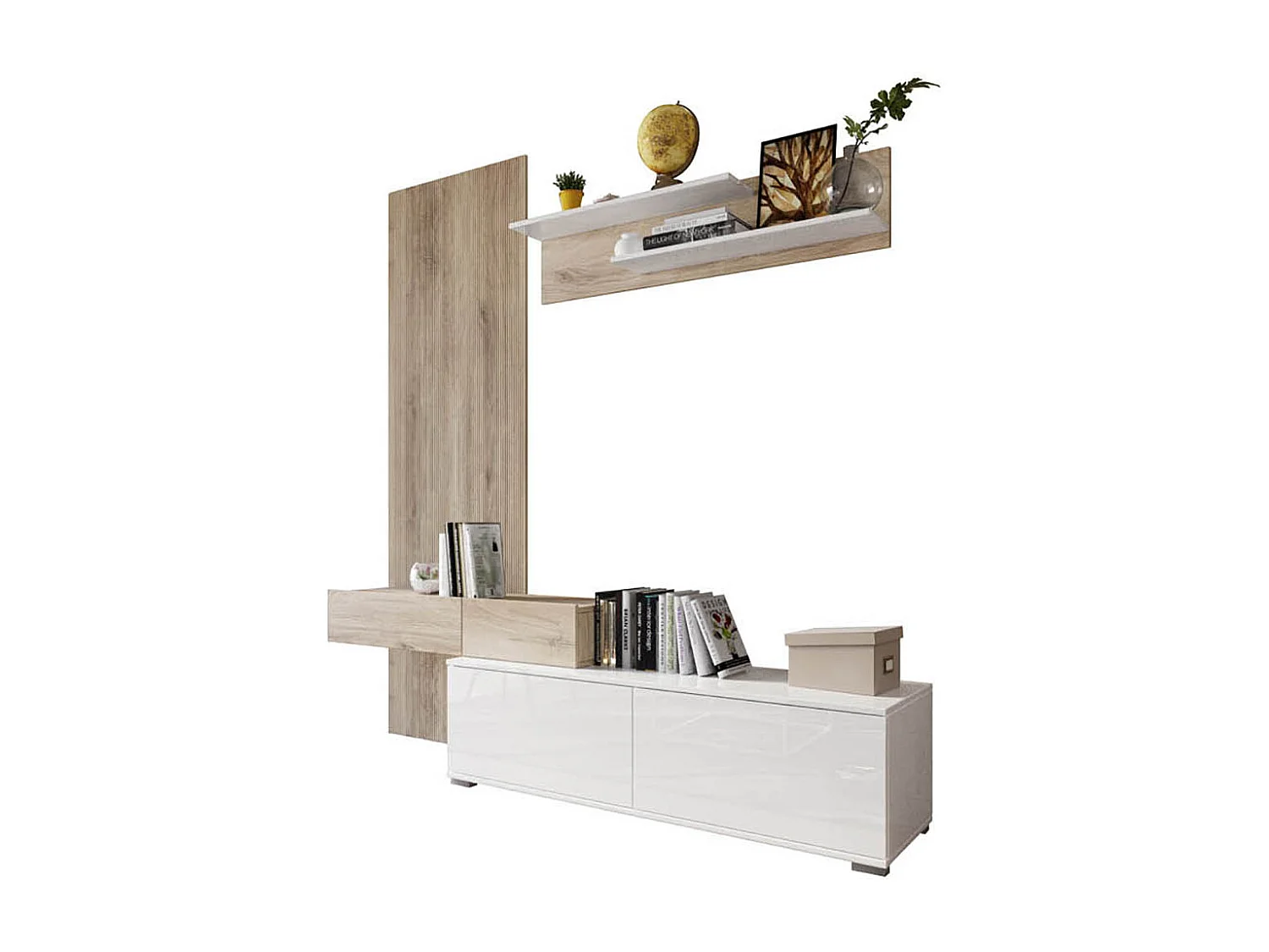 Parete attrezzata 205x200 cm rovere chiaro e bianco lucido PAI36