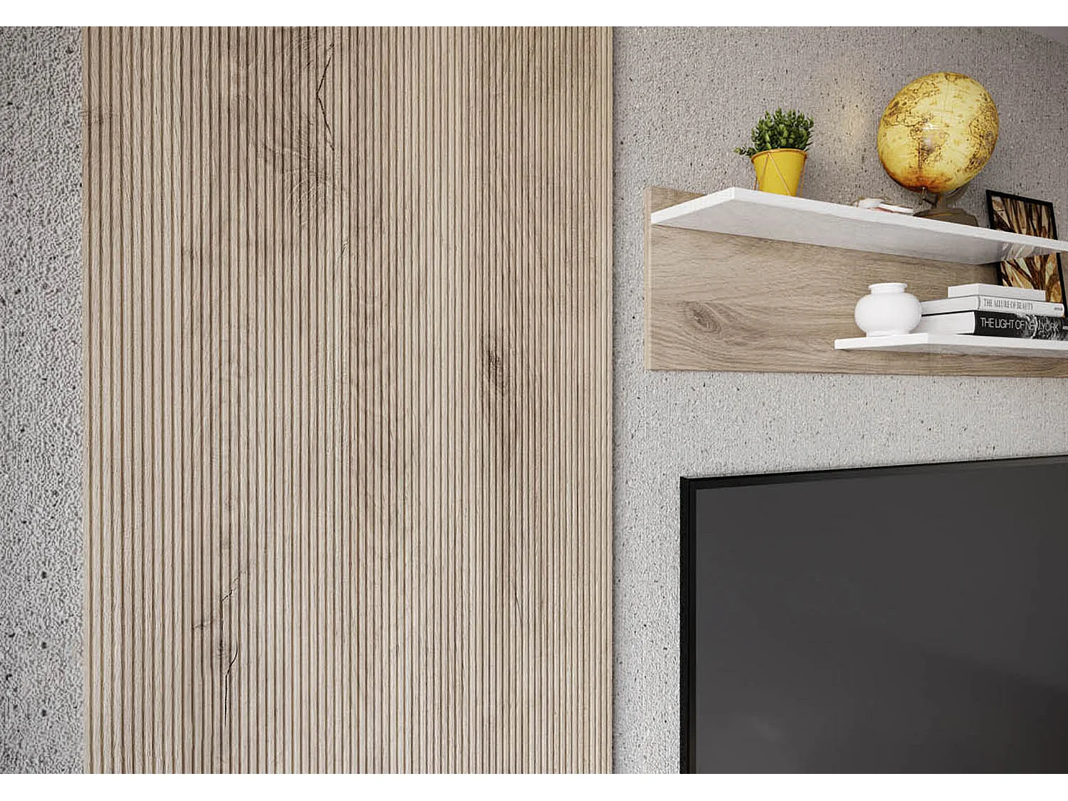 Parete attrezzata 205x200 cm rovere chiaro e bianco lucido PAI36