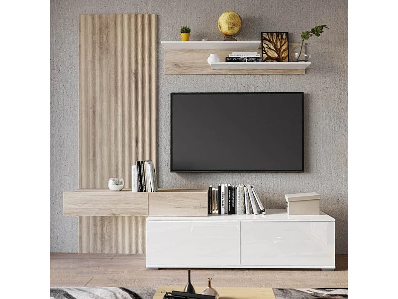 Parete attrezzata 205x200 cm rovere chiaro e bianco lucido PAI36