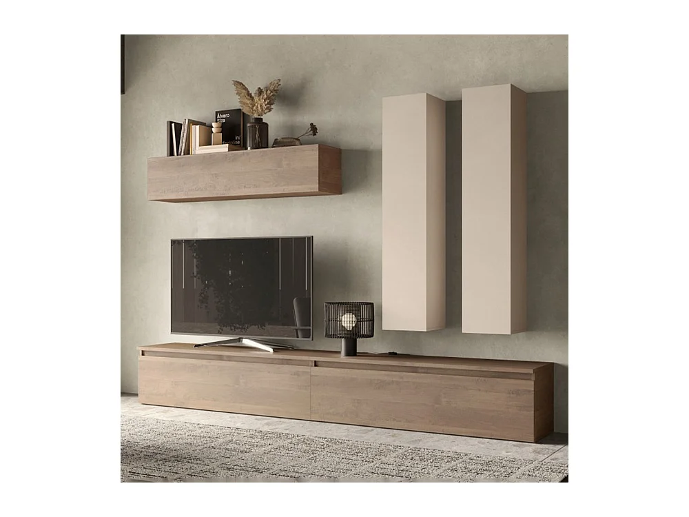 Parete attrezzata soggiorno 276x205 cm beige e noce PAL54