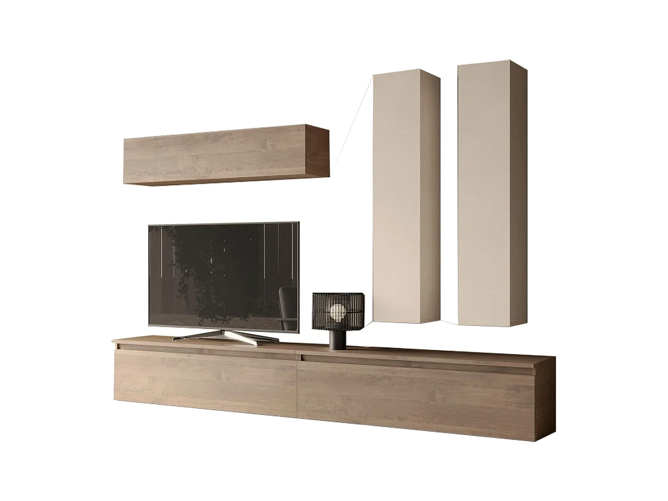 Parete attrezzata soggiorno 276x205 cm beige e noce PAL54