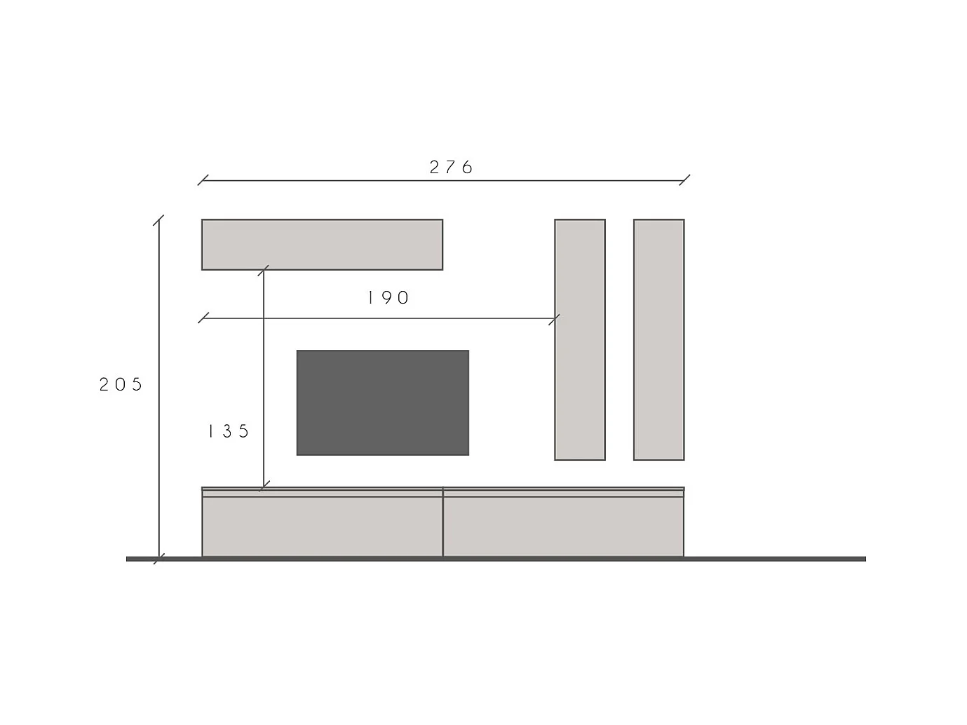Parete attrezzata soggiorno 276x205 cm beige e noce PAL54