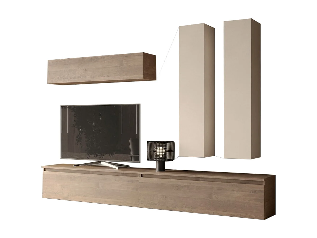 Parete attrezzata soggiorno 276x205 cm beige e noce PAL54