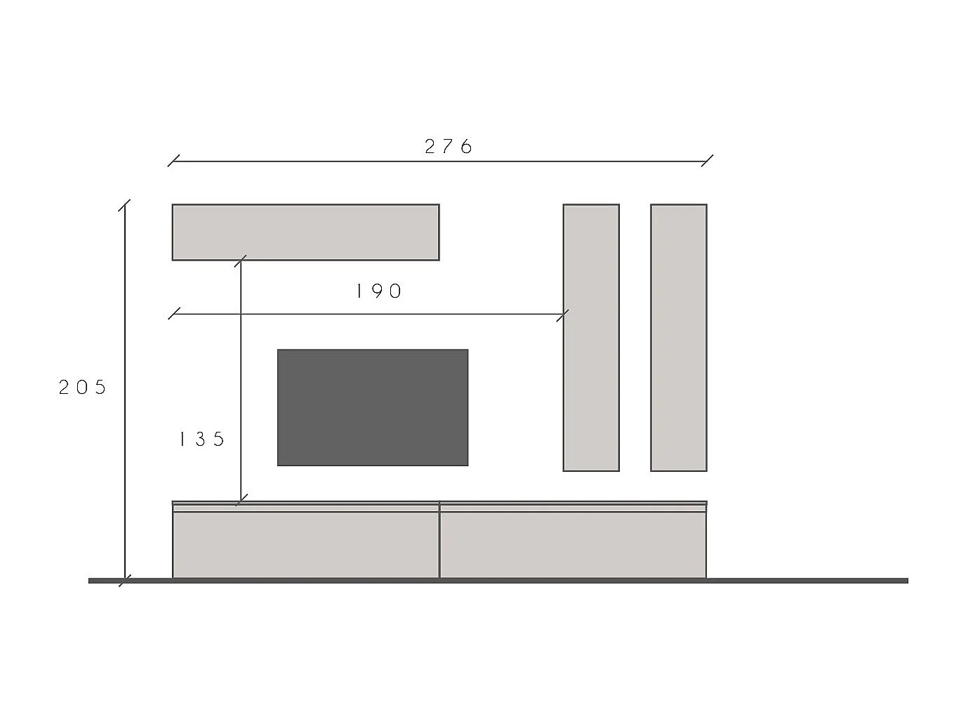 Parete attrezzata soggiorno 276x205 cm beige e noce PAL54