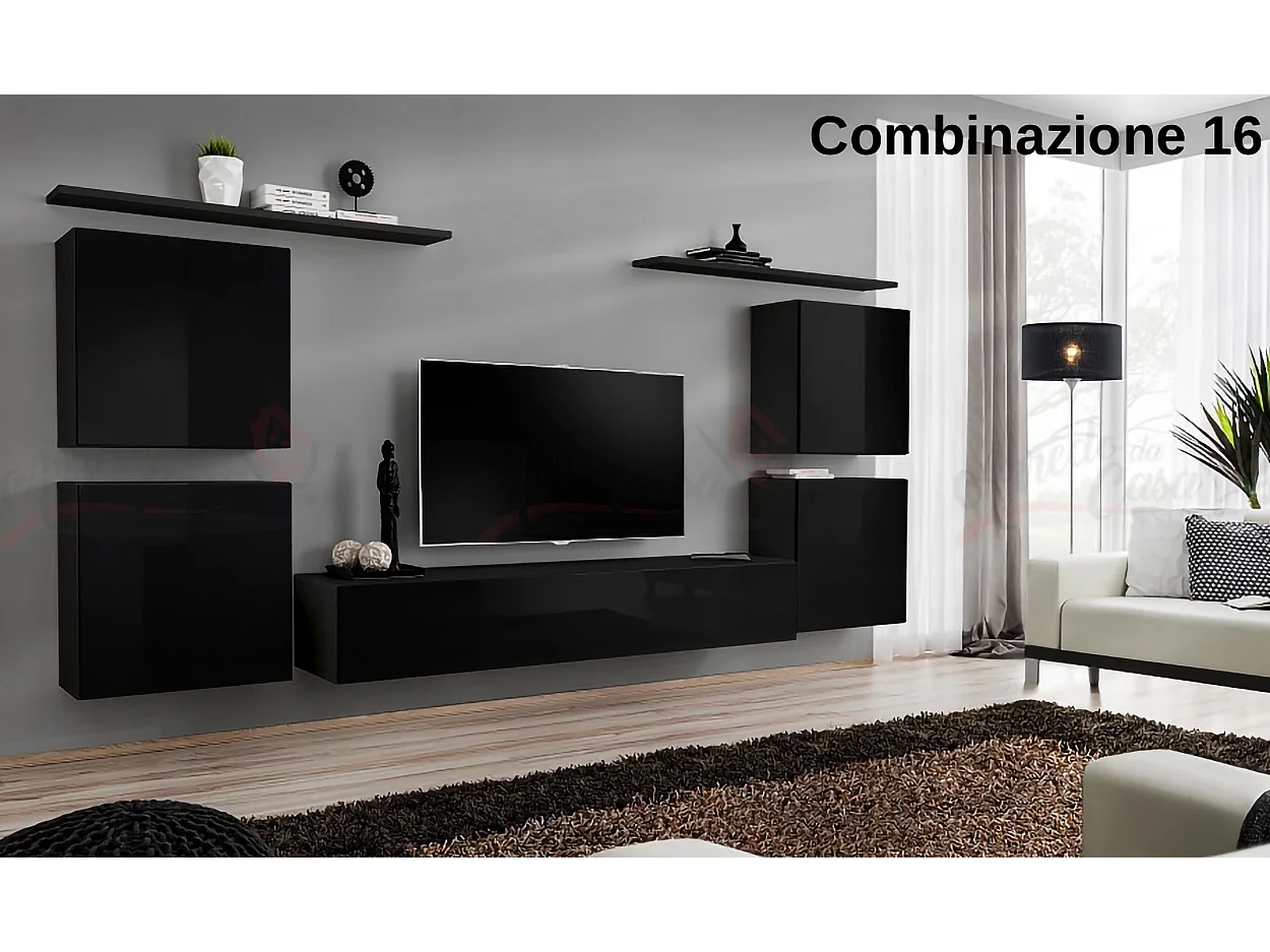 Parete attrezzata sospesa stile moderno PAP48 320x150 nero