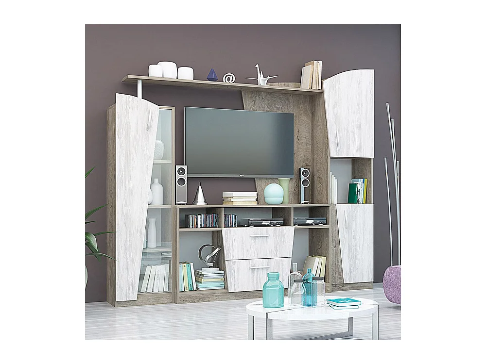 Parete attrezzata contemporanea in rovere scuro e bianco legno SG26