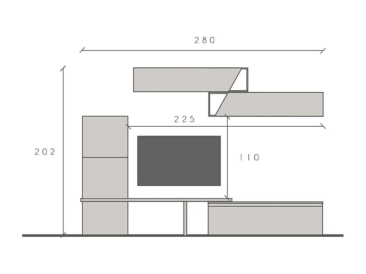 Parete attrezzata soggiorno 280x202 cm beige e noce PAL65