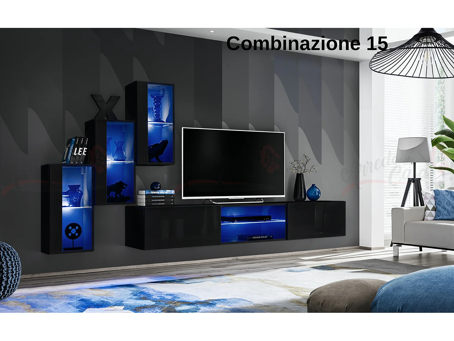 Parete attrezzata soggiorno moderna mobile TV sospeso 240x170 nero PAP68