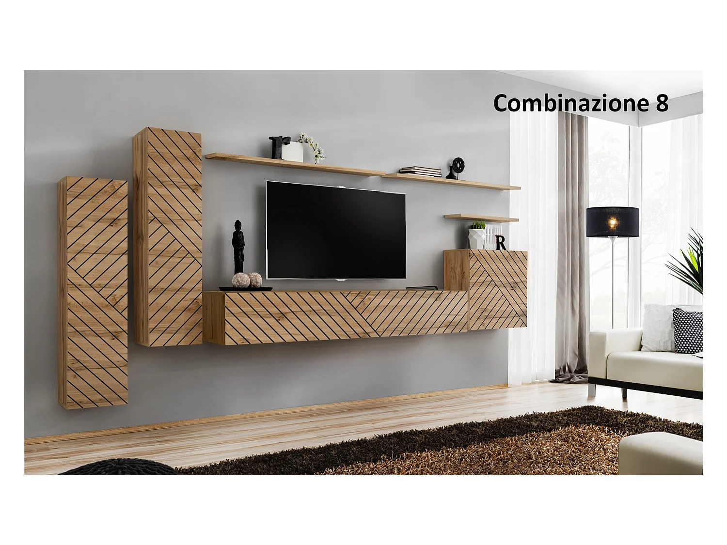 Parete attrezzata moderna sospesa PAP45 330x160 rovere