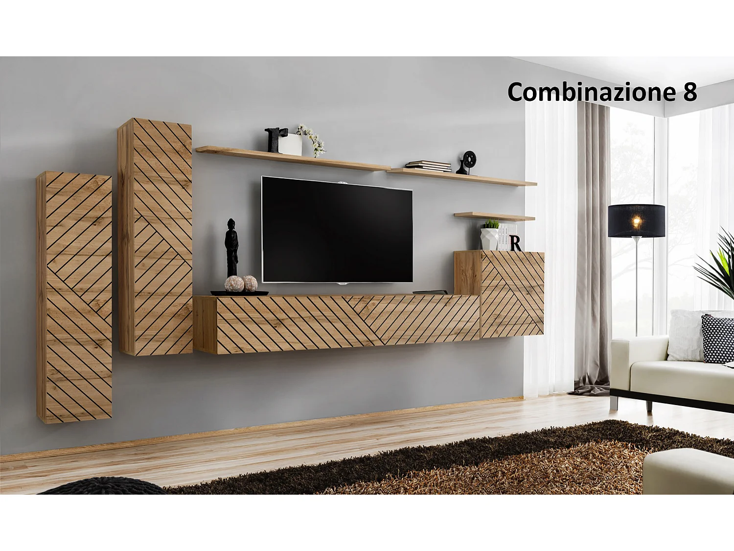 Parete attrezzata moderna sospesa PAP45 330x160 rovere