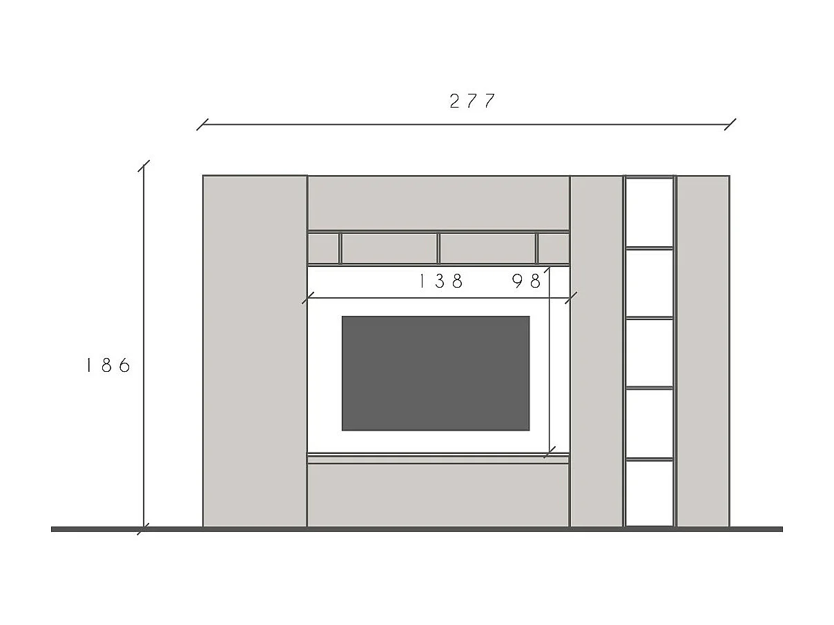 Parete attrezzata con libreria 277x186 cm rovere e beige PAL56
