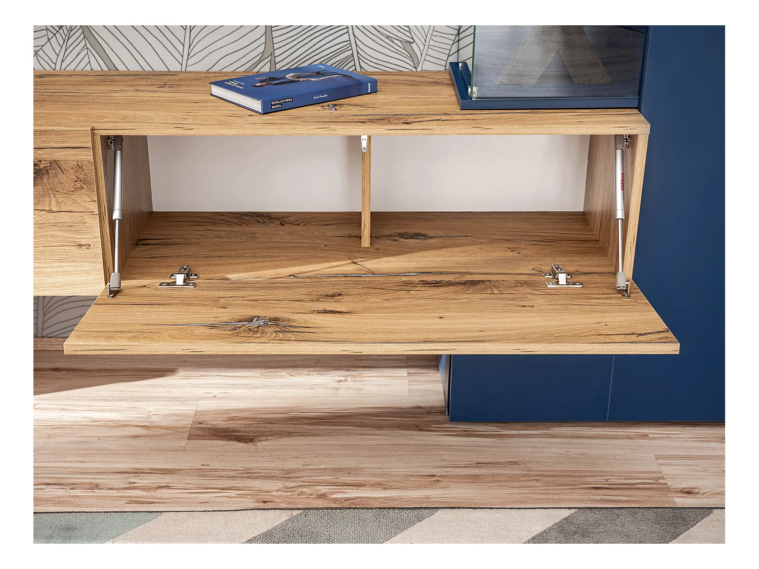 Parete attrezzata sospesa blu scuro 210x162 PAP144 rovere e blu scuro