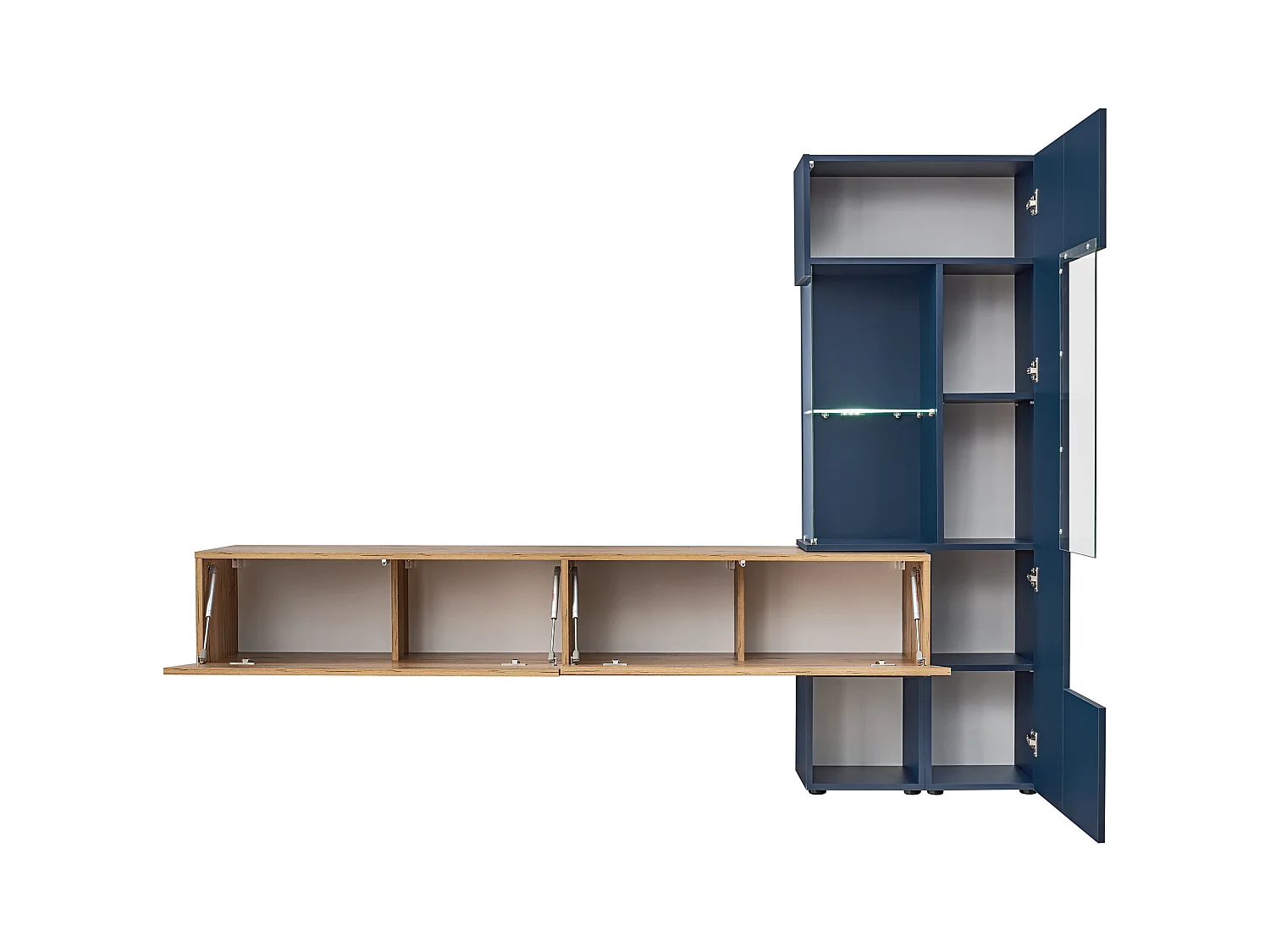 Parete attrezzata sospesa blu scuro 210x162 PAP144 rovere e blu scuro