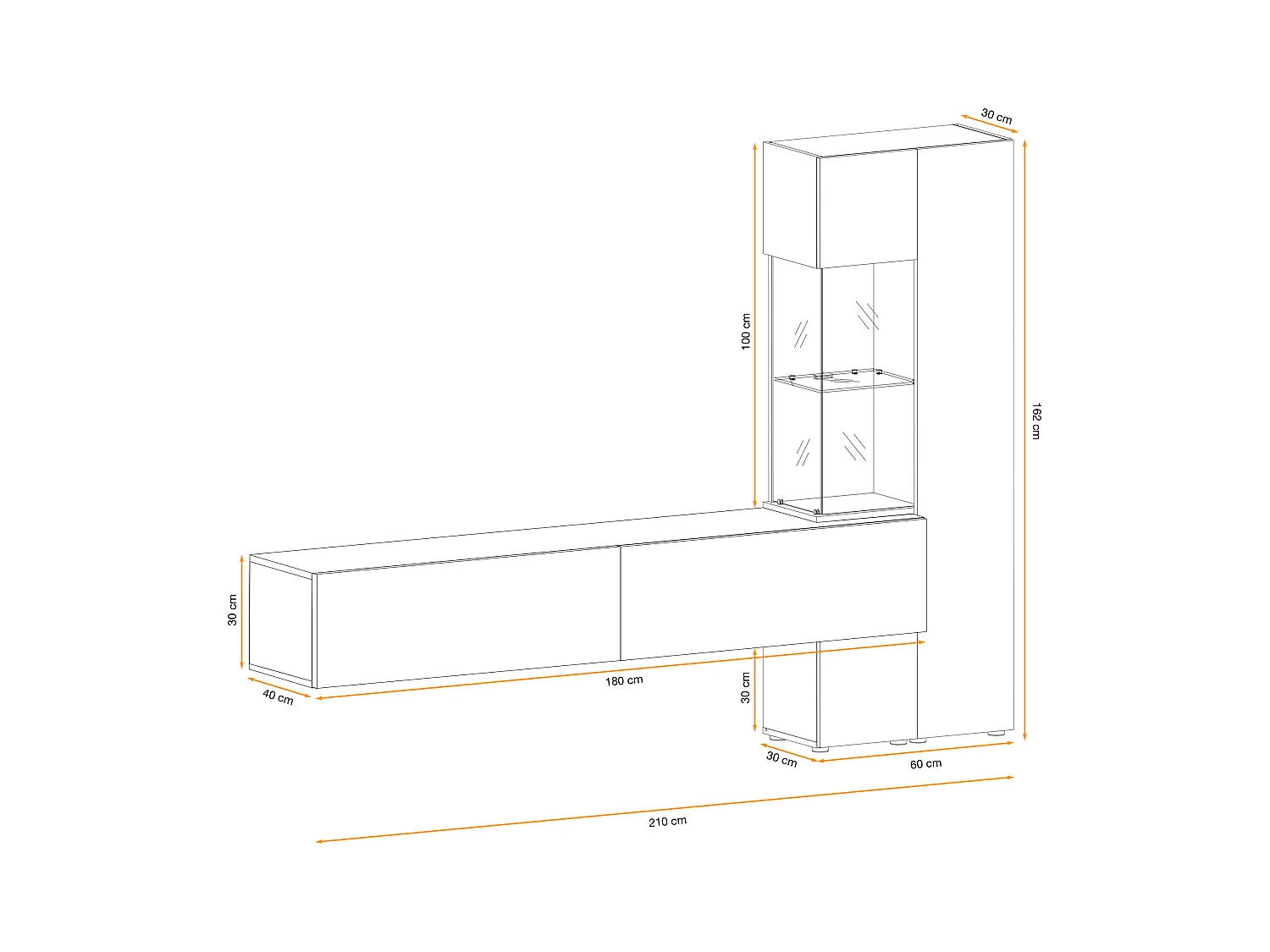 Parete attrezzata sospesa blu scuro 210x162 PAP144 rovere e blu scuro