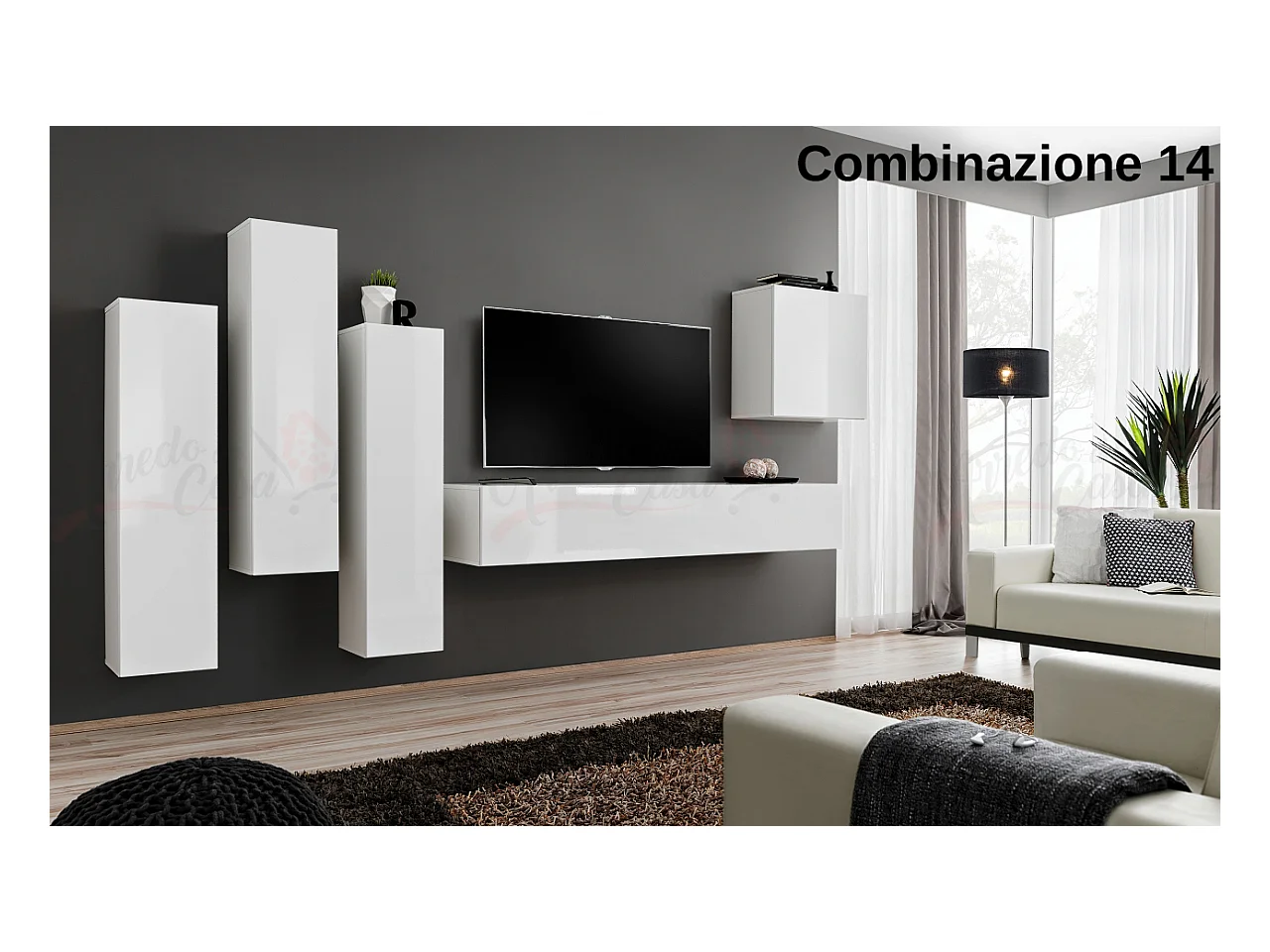 Parete attrezzata soggiorno sospesa PAP47 270x160 bianco