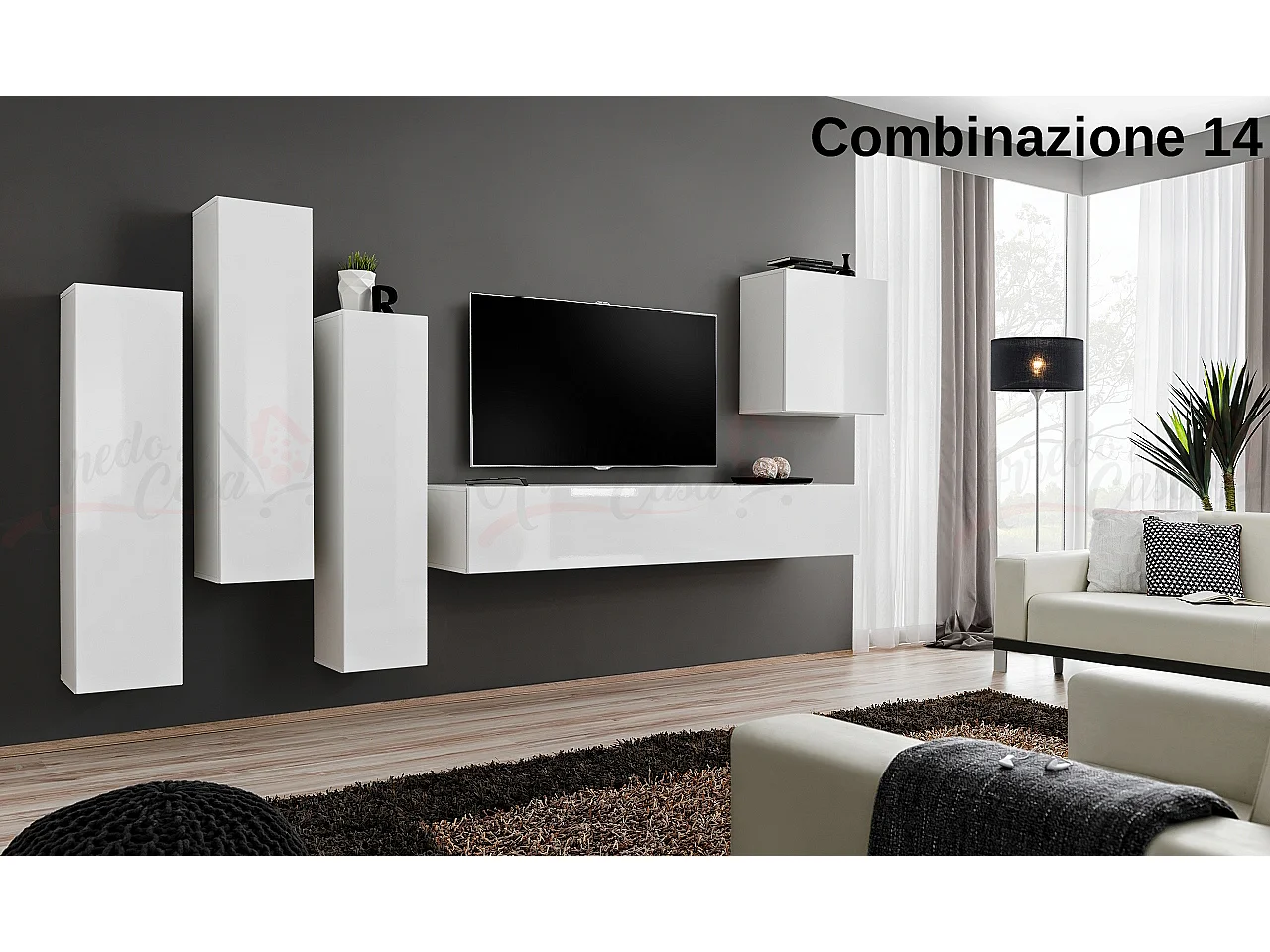 Parete attrezzata soggiorno sospesa PAP47 270x160 bianco