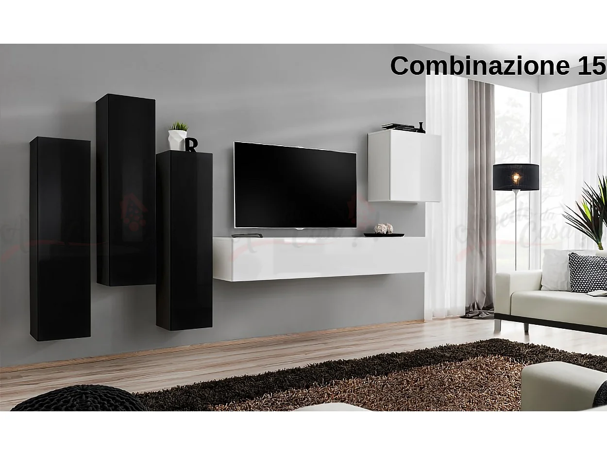 Parete attrezzata soggiorno sospesa PAP47 270x160 nero e bianco