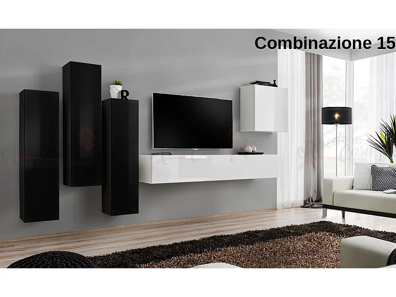 Parete attrezzata soggiorno sospesa PAP47 270x160 nero e bianco