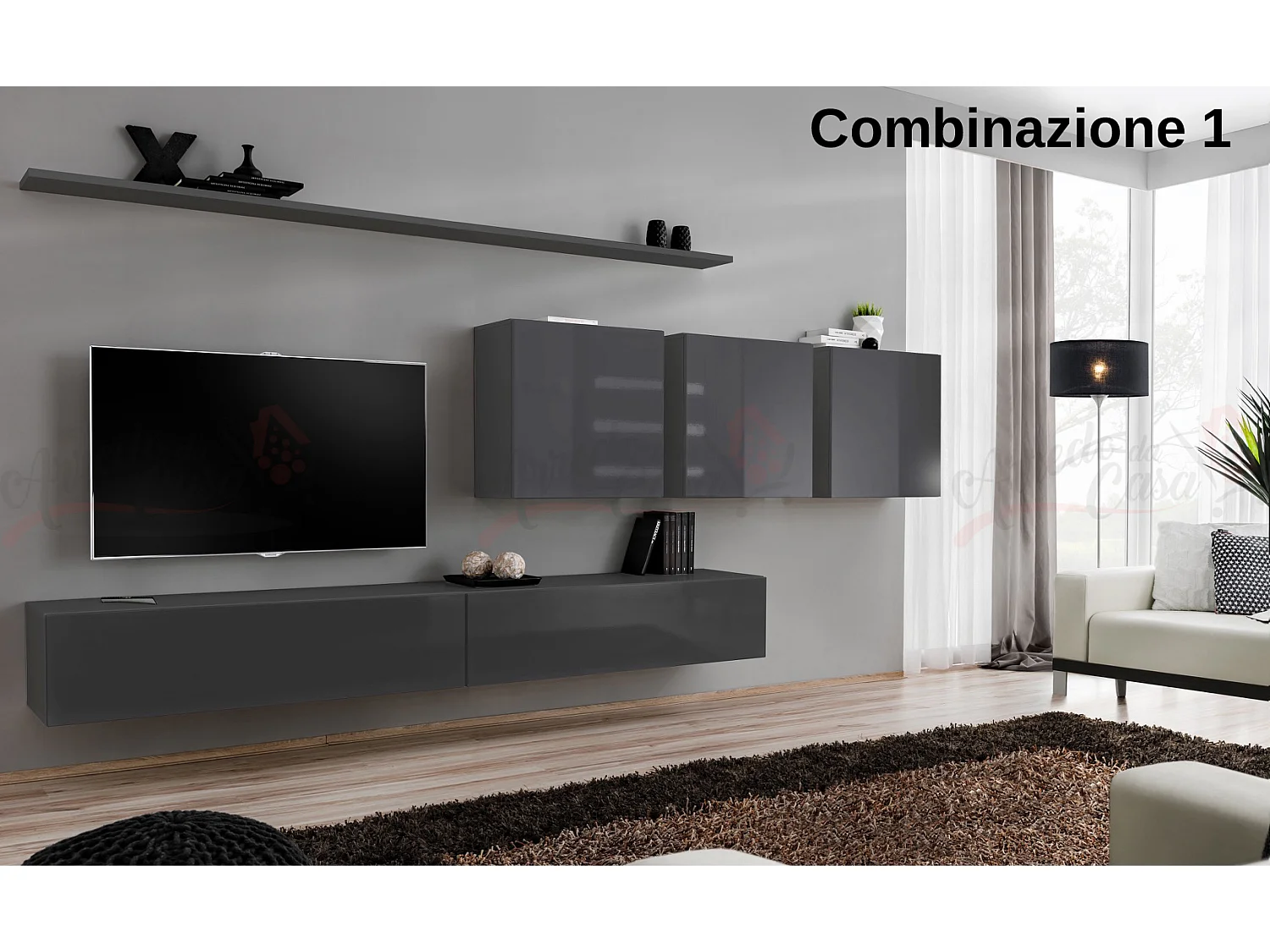 Parete attrezzata da soggiorno sospesa PAP51 340x150 grigio