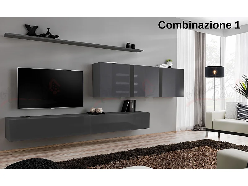 Parete attrezzata da soggiorno sospesa PAP51 340x150 grigio